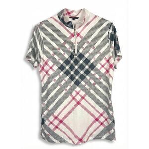 Acegolfs Womens M Preppy Athleisure Resortwear Geometric Plaid 1/4 Zip Golf Polo